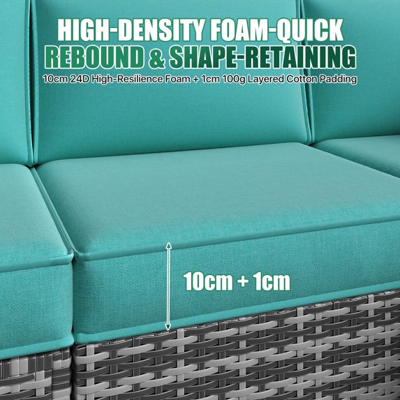 Clouddwell 14-Piece Premium Outdoor Cushion Set, High-Resilience Waterproof Cushions for 6-Seat Wicker Sectional, Comfort Upgrade (Sky Blue)
