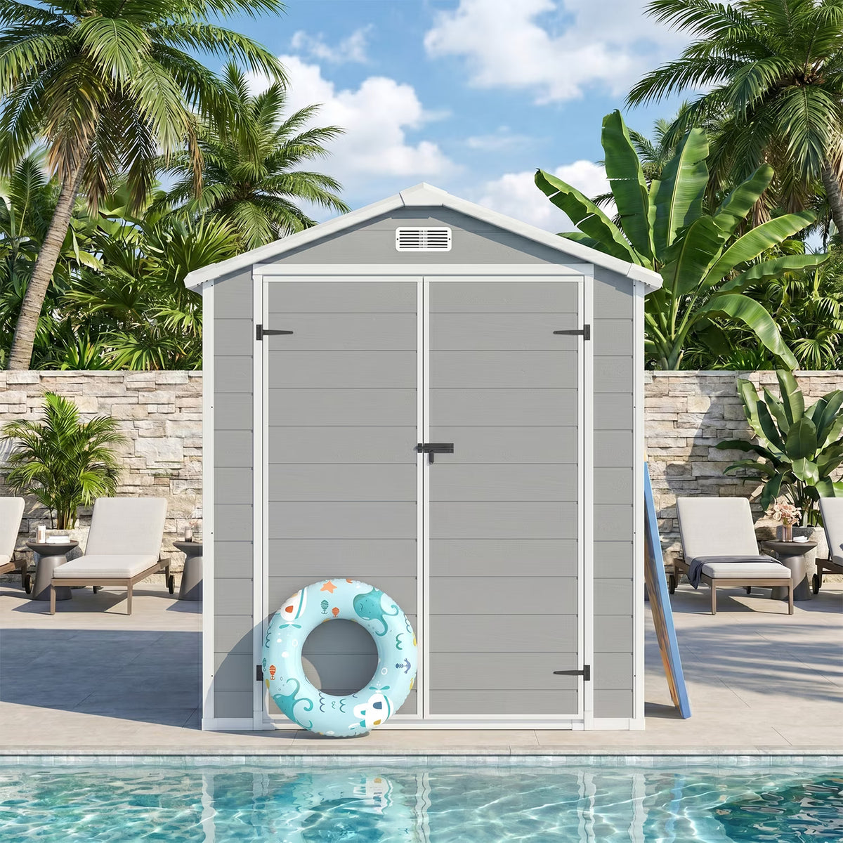 Dateyes 6 x 4 FT Resin Outdoor Storage Shed, Outdoor Sheds with Floor & Window, All-Weather Heavy Duty Plastic Shed for Backyard, Garden, Patio, Gray