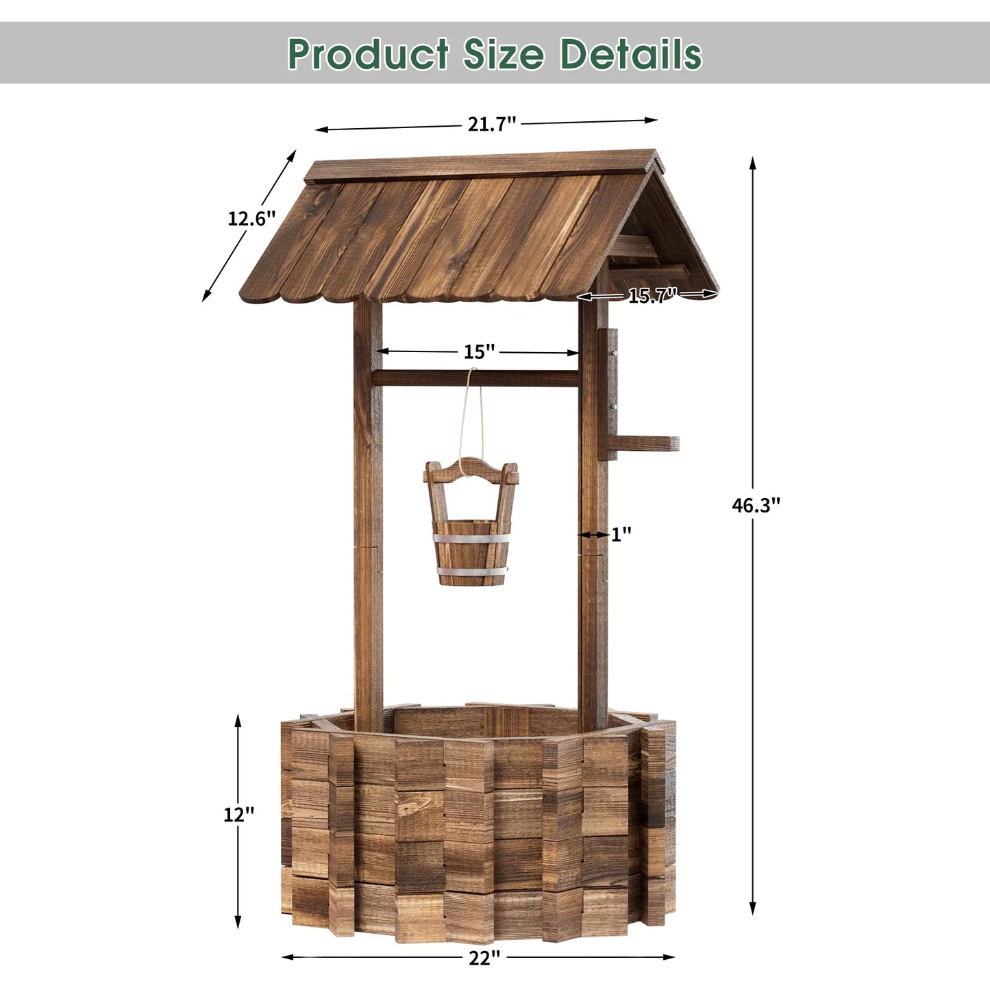 Sunmthink 22in Wish Well Planter, Outdoor Home Decor for Patio, Garden, Brown