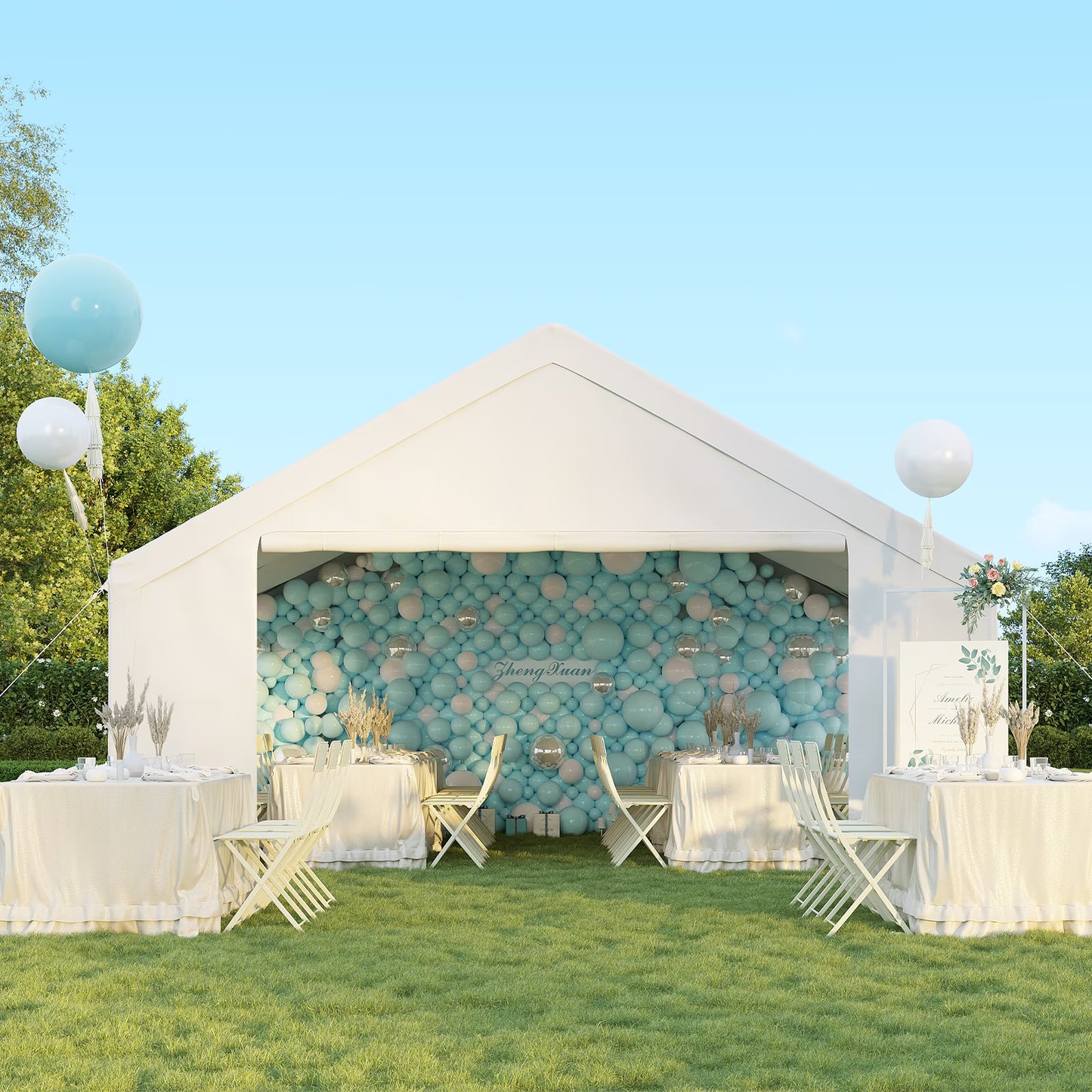 Dateyes Wedding & Event Tent, 20x20 FT White Canopy with Removable Sidewalls, Waterproof Party Tent for Outdoor Gatherings, BBQ, Birthday, Camping