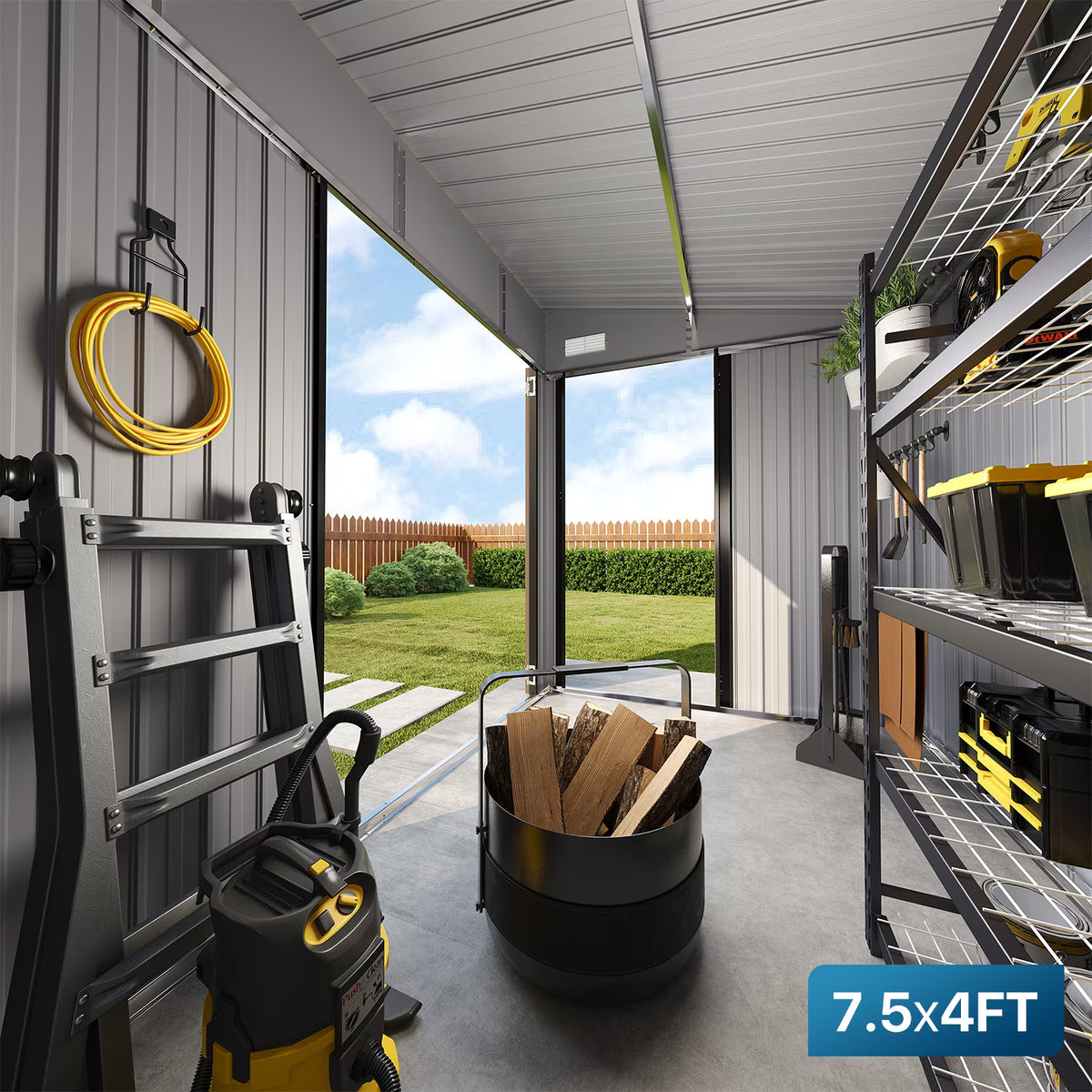 Dateyes 8' x 4' Metal Storage Shed with Triple Doors, Lockable Lean-to Design & Vents, Black