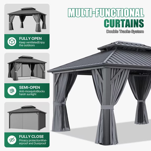 Clouddwell 12' x 16' Gazebo for Patio, Gazebo Pergola with Sloped Roof, Large Wall-Mounted Heavy Duty Awnings, for Deck, Patio and Backyard,Gray