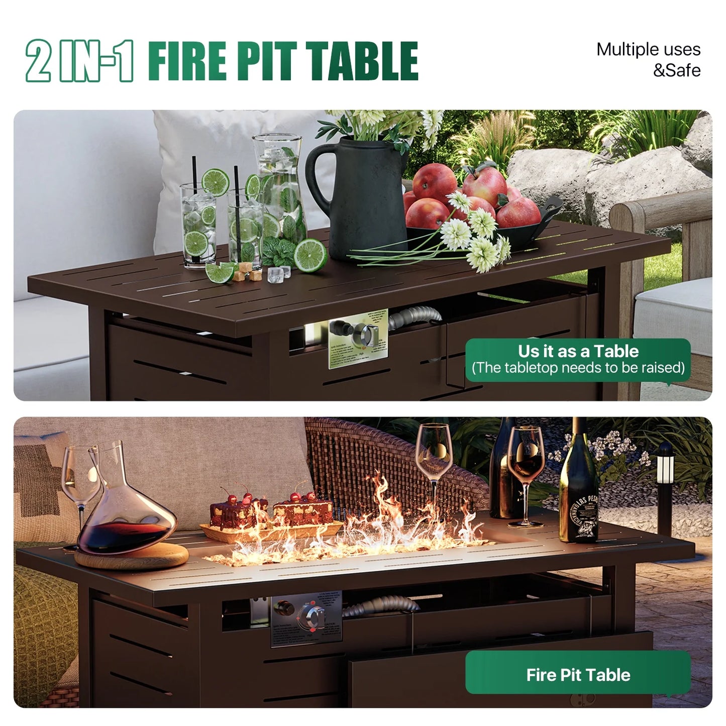 Clouddwell 40" Black Propane Fire Pit Table, 50,000 BTU Outdoor Gas Firepit with Lava Rocks, Removable Lid & Waterproof Cover for Patio Brown