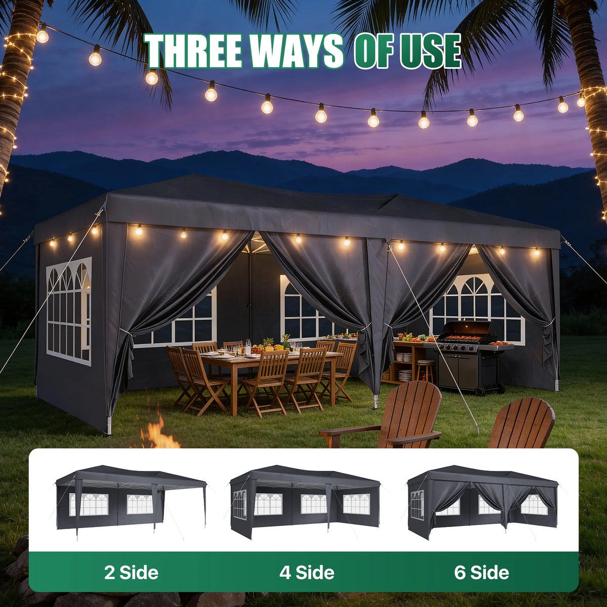 ClouDDwell 10x20ft Pop up Canopy, Party Tent with 3 Adjustable Heights, Tents for Party, Instant Shelter Canopy with 6 Removable Sidewalls For Parties, Weddings, Gray