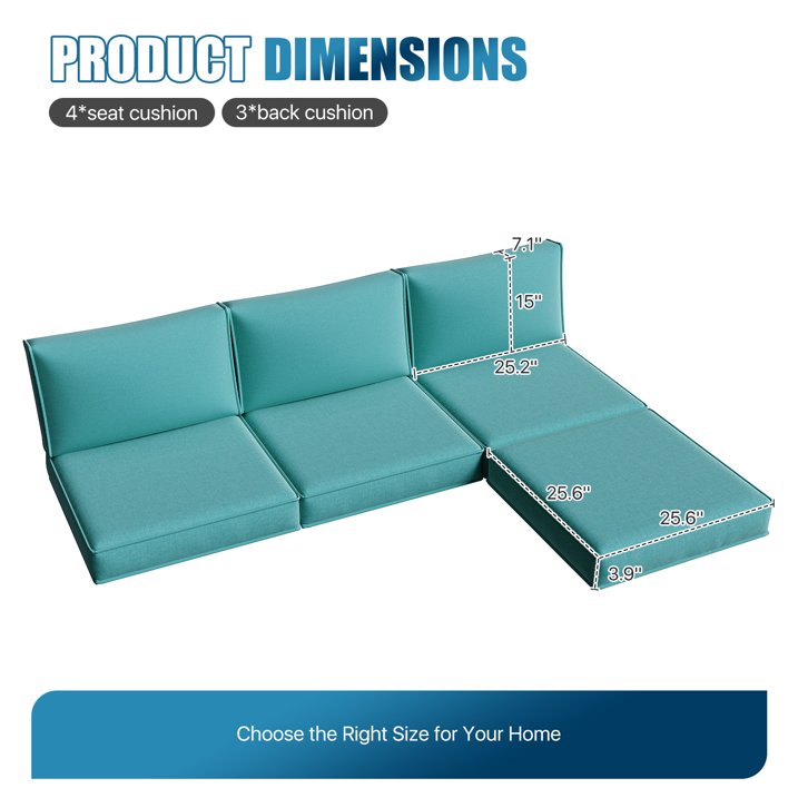 Clouddwell 7-Piece Premium Outdoor Cushion Set, High-Resilience Waterproof Cushions for 4-Seat Wicker Sectional(Sky Blue)