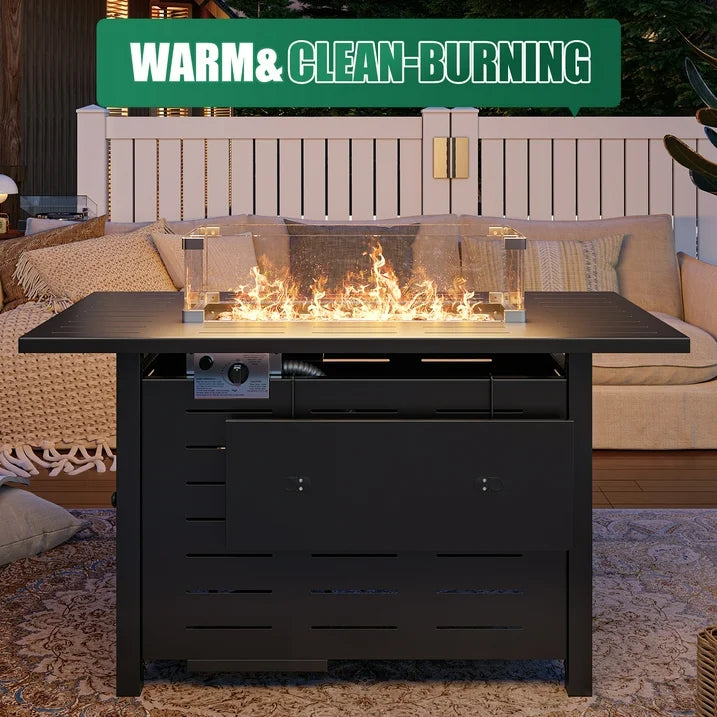 Clouddwell 44" Black Propane Fire Pit Table, 50,000 BTU Outdoor Gas Firepit with Lava Rocks, Removable Lid & Waterproof Cover for Patio Black