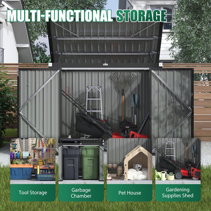 Clouddwell 3 x 6 FT Trash Can Storage 79 Cu Ft, Storage Shed Outdoor Metal Garbage Can Shed with Lockable Doors and Easy Lift Hinges, Black