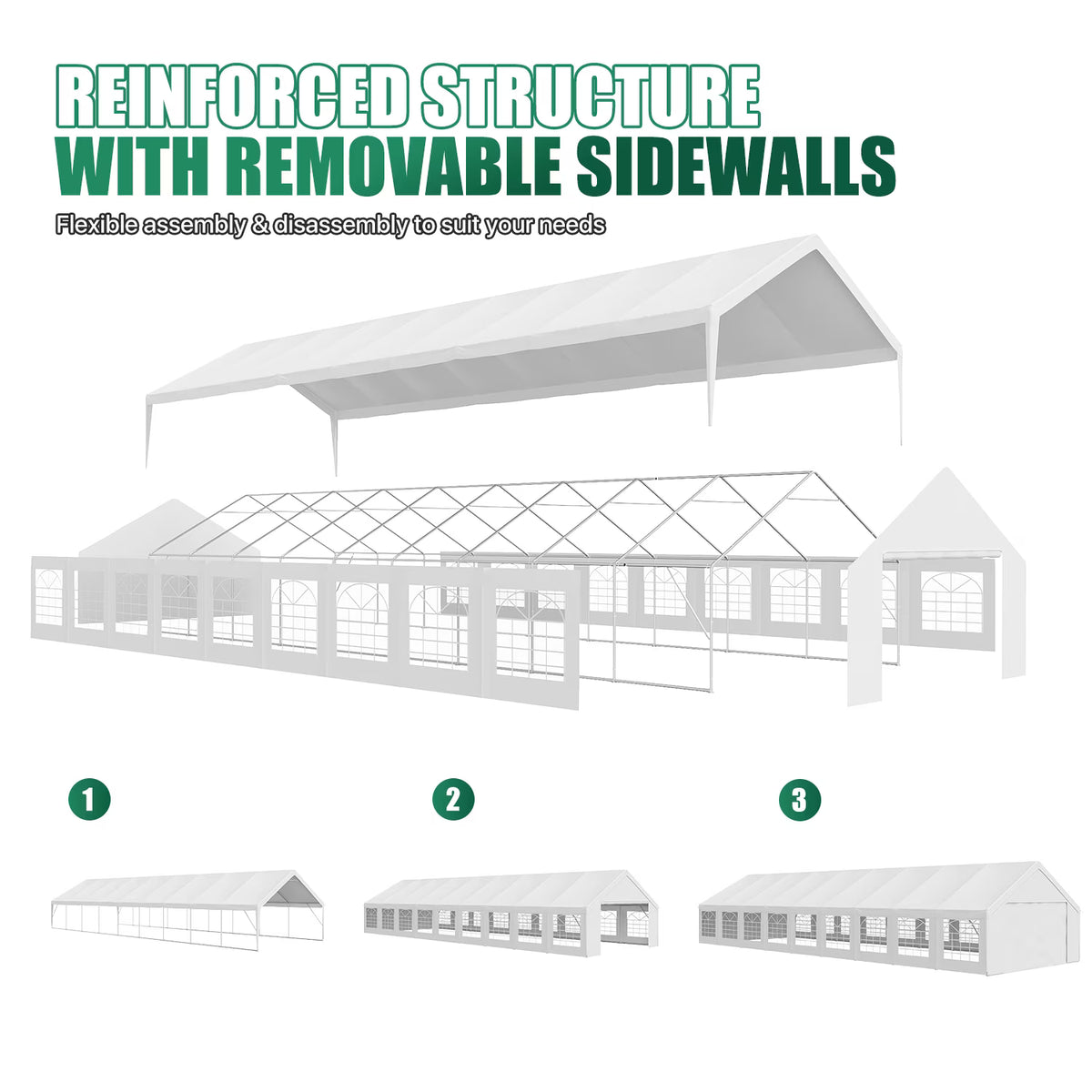 Lazysunsets Heavy Duty 20X60FT Party Tent, Large Outdoor Wedding Tent with Removable Sidewalls & Sandbags, Commercial Wedding Large Tent,Carport, BBQ,UV 50+, Waterproof, White