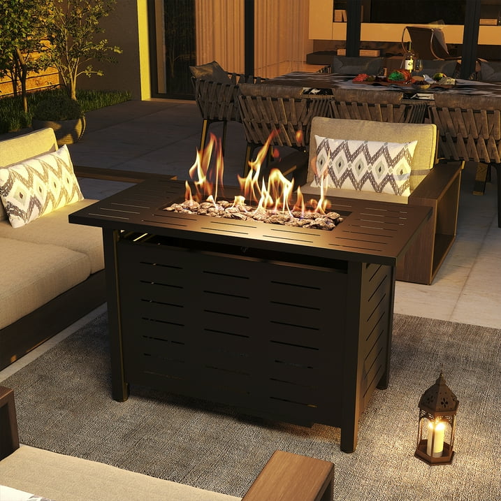 Clouddwell 40" Propane Fire Pit Table, 50,000 BTU Auto Ignition Steel Gas Fire Pit with Removable Lid & Waterproof Cover for Patio, Backyard, Black