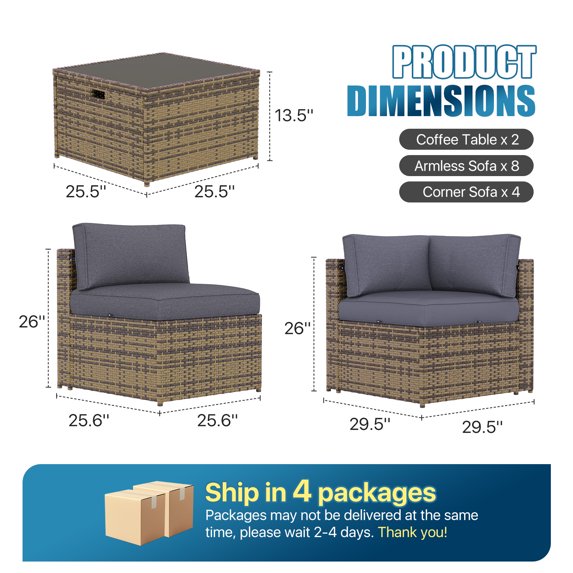 Sunmthink Patio Furniture Sets, 14-Piece Outdoor Patio Furniture with Thick Cushions, Wicker Outdoor Conversation Set and Waterproof Cover for Backyard, Poolside, Garden