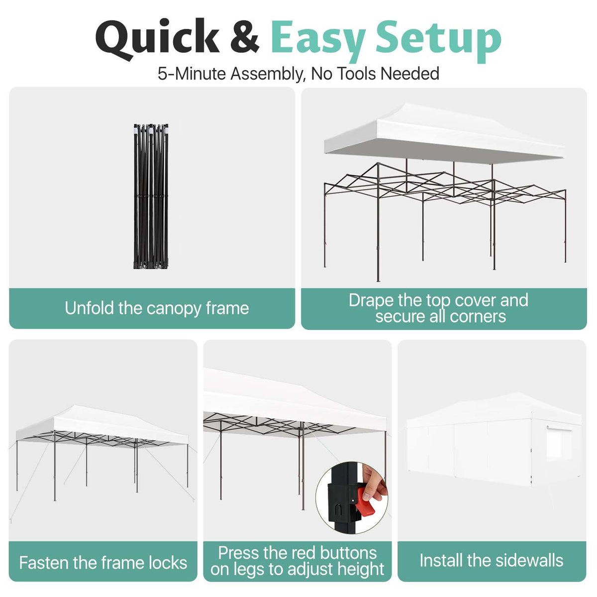 Dateyes 10x20 FT Pop Up Canopy with Mesh Window Sidewalls, Portable Ez Setup Heavy Duty Canopy Tent with Sandbags, Instant Shelter for Outdoor Event, Party, Commercial, White