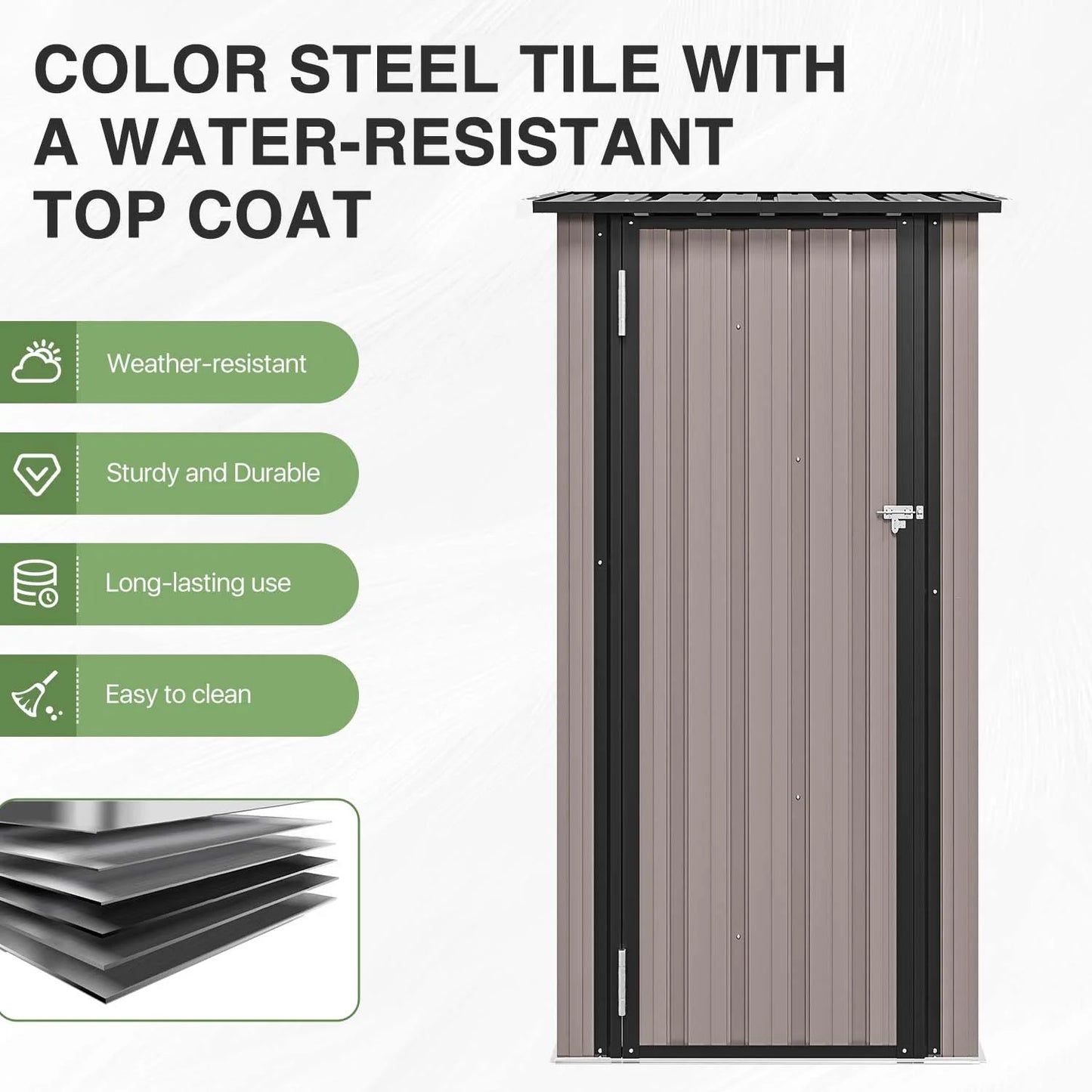 Sunmthink 3'x3' Small Metal Storage Shed, Storage with Lockable Doors, Garden Shed Tool Shed, Brown