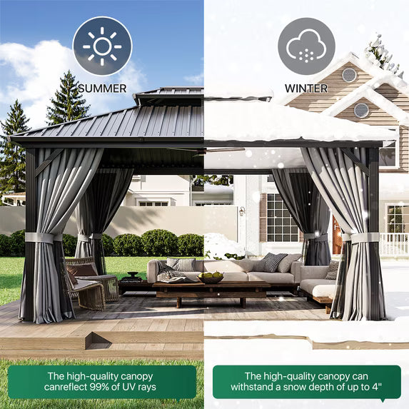 Clouddwell 12' x 16' Gazebo for Patio, Gazebo Pergola with Sloped Roof, Large Wall-Mounted Heavy Duty Awnings, for Deck, Patio and Backyard,Gray