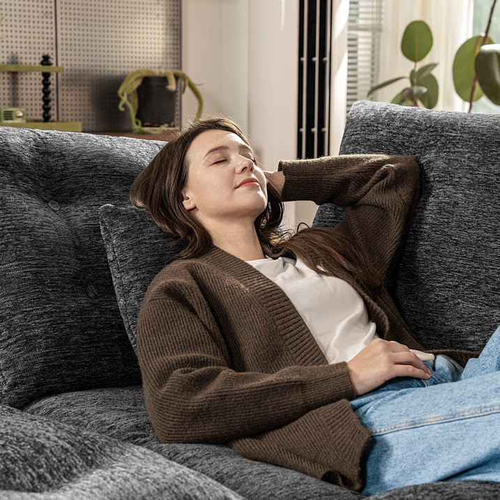 Sonegra 112" Oversized Modular Sectional L Shaped Sofa, Wide & Deep Seat Boneless Cloud Couch With Multi-Purpose Round Pillow, No Assembly (Grey)