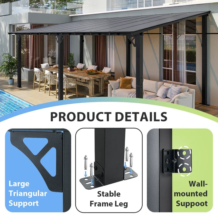 AOXUN 10' x 20' Hardtop Gazebo Outdoor Aluminum Pergola For Garden, Patio, Backyard-Black