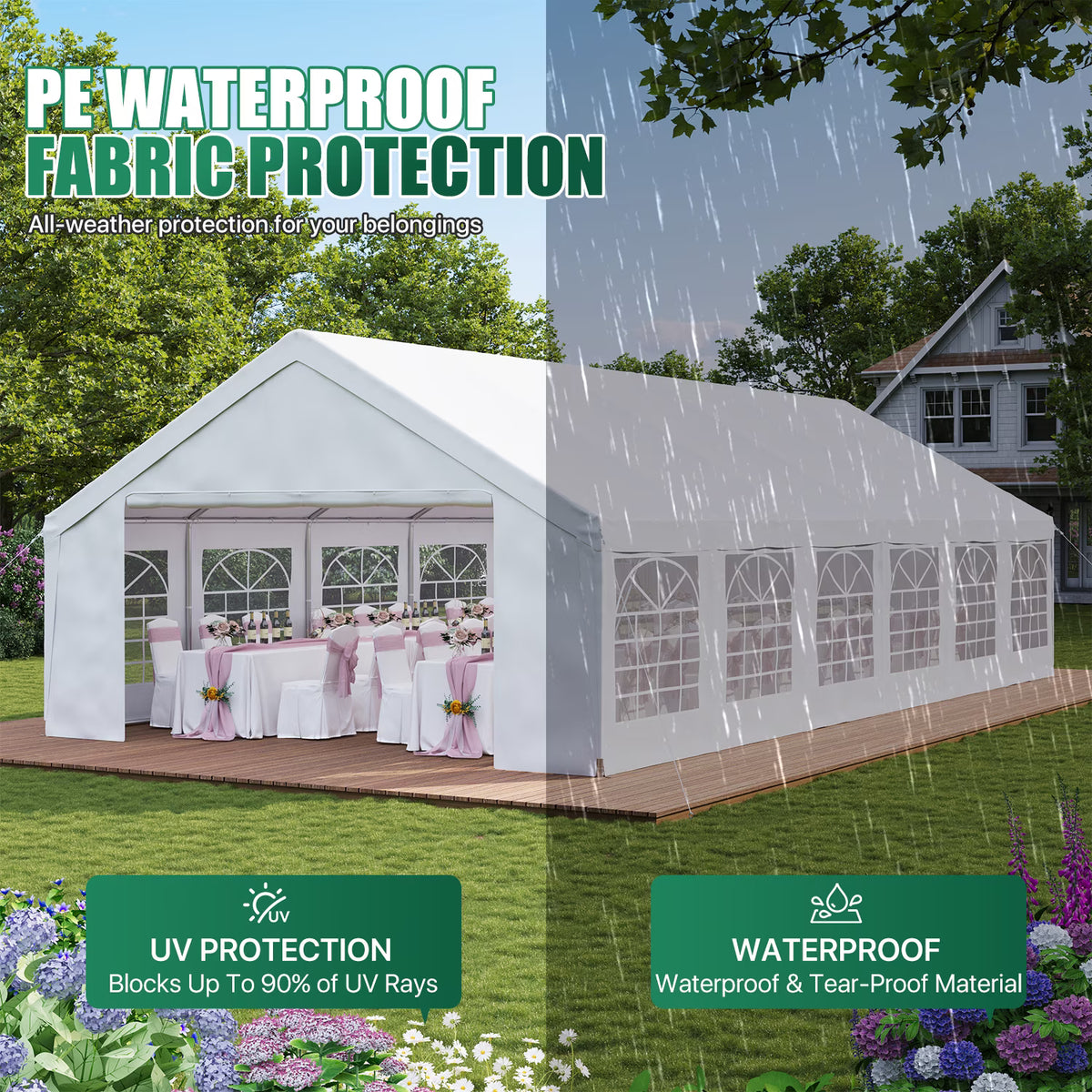 LazySunsets 40*20FT Party Tent,Heavy Duty Outdoor Awning Tent,with Removable Sidewalls, Commercial Wedding Big Tent,Carport, BBQ,UV 50+, Waterproof, White