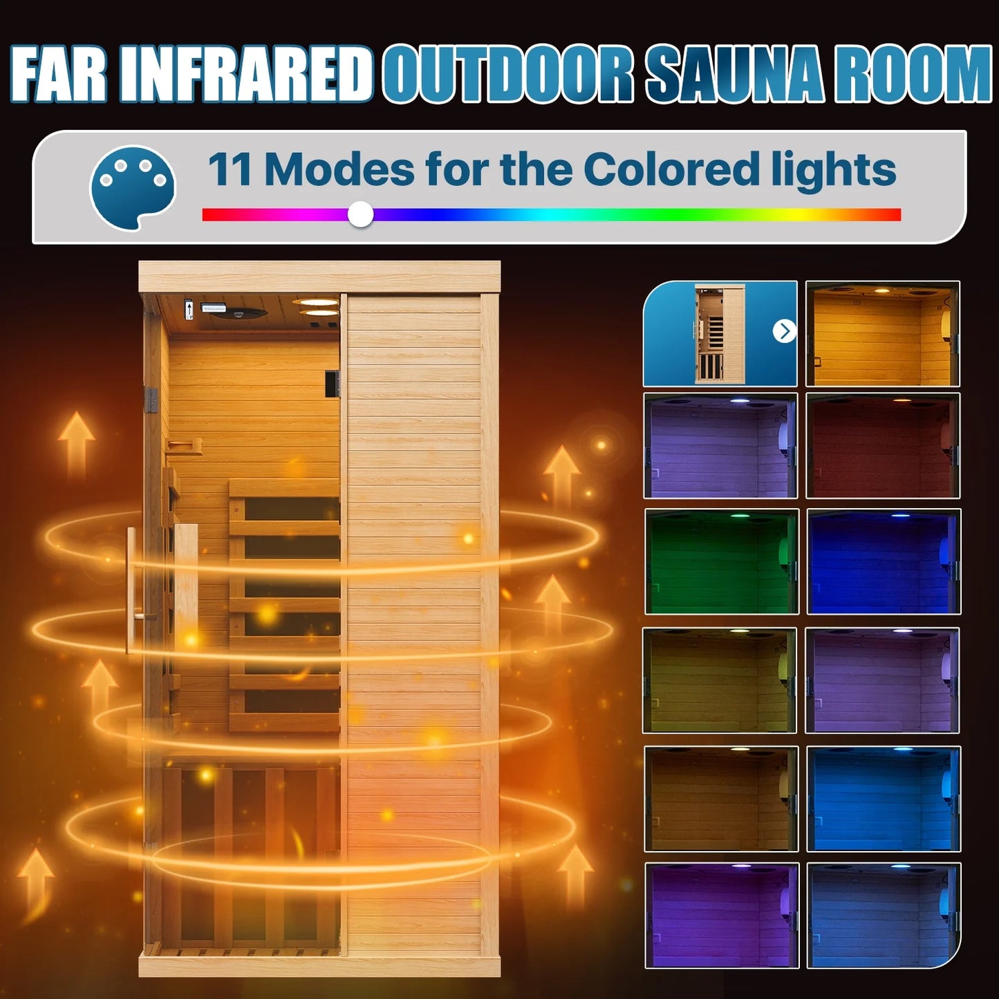 Sunmthink Full Spectrum Infrared Sauna ， 2-Person Home Sauna 850W Hemlock Wood Spa with Resonance Speaker & Tempered Glass