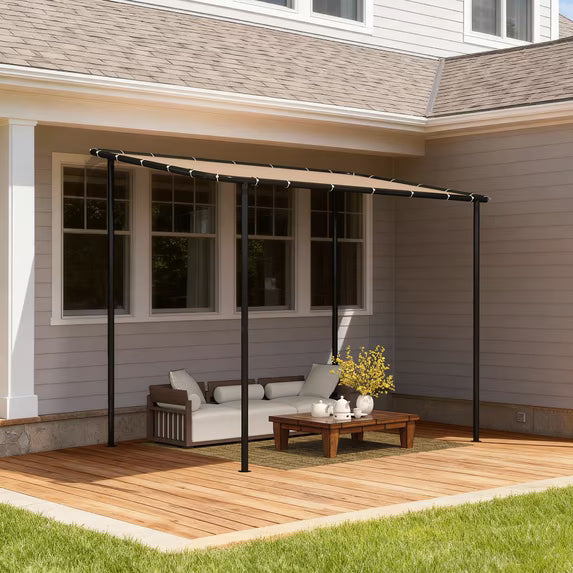 Dateyes 10'x6' Wall-Mounted Metal Gazebo , Water-Resistant Khaki Canopy with UV Protection for Patio & Garden