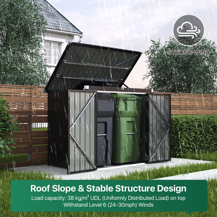 Clouddwell 3 x 6 FT Trash Can Storage 79 Cu Ft, Storage Shed Outdoor Metal Garbage Can Shed with Lockable Doors and Easy Lift Hinges, Black