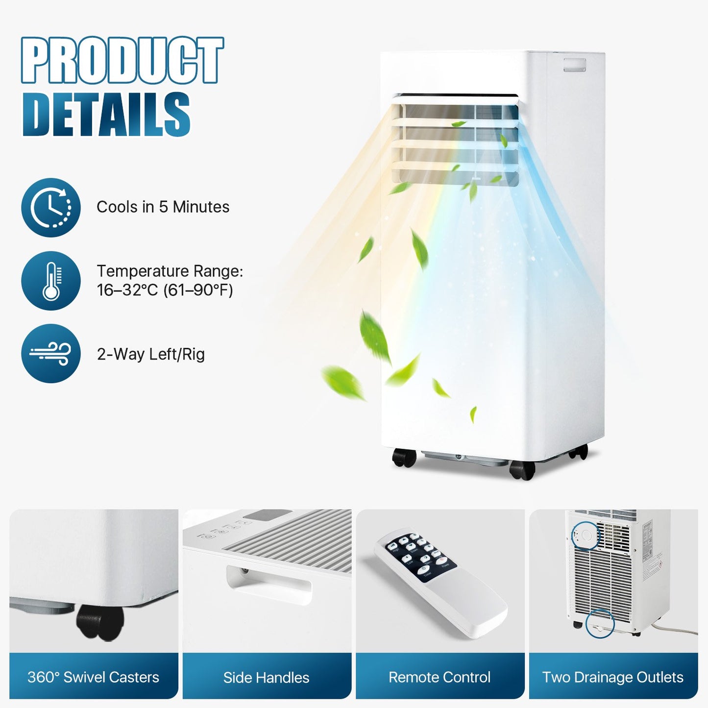 Sunmthink 10000 BTU 5-in-1 Smart Portable Air Conditioner, Standing Cooling & Heating Unit with Remote Control, Cooling, Heating, Dehumidifier & Fan Functions, 55dB Quiet Operation for Indoor Spaces