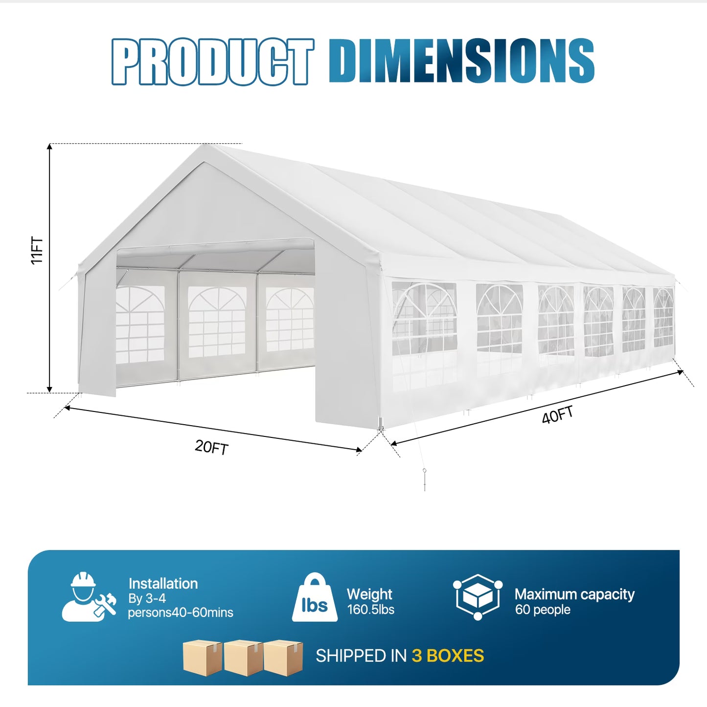 Sunmthink 20x40 Party Tent, Wedding & Event Tents for Party with Removable Sidewalls &Roll-up Door, Heavy-Duty Steel Frame for Outdoor Weddings, Birthday Parties, Camping