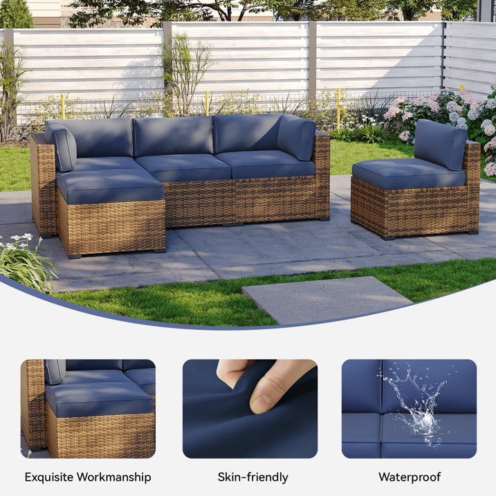 Clouddwell 11-Piece Outdoor Cushion Slipcovers Replacement for 5-Seat Wicker Sectional-Waterproof, Non-Slip Bottom (Navy Blue)