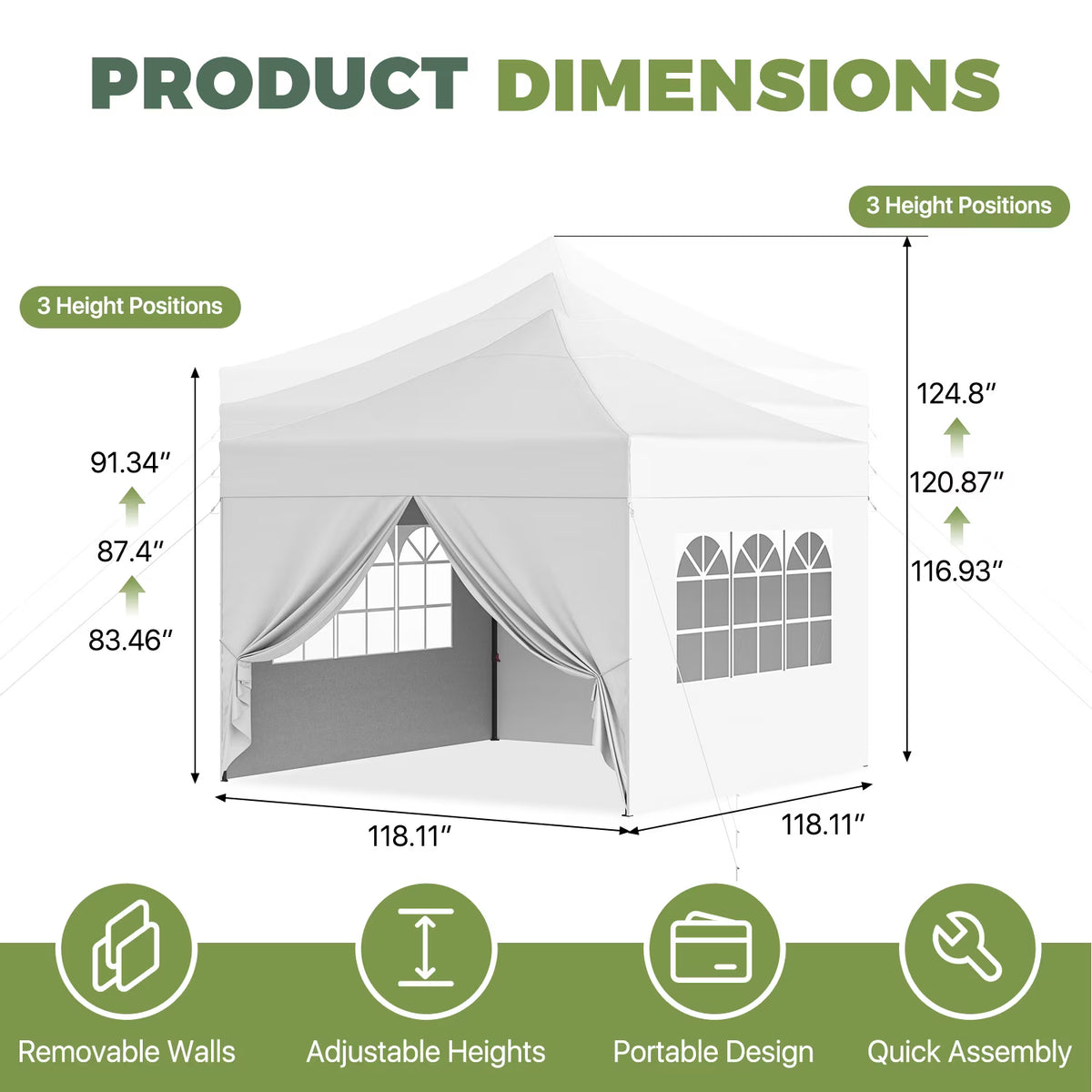 Dateyes 10x10FT Pop Up Canopy Tent, Portable Outdoor Canopy with Removable Sidewalls & Sandbags, Commercial Party Event Tent, UV 50+, Waterproof, White