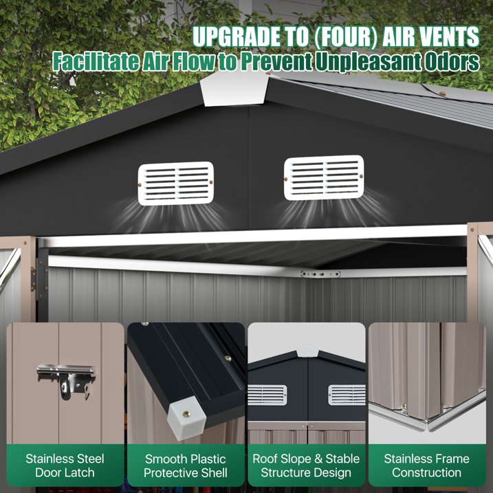 Clouddwell 9.5x7.5ft Galvanized Steel Storage Shed with Floor & Double Doors - Brown