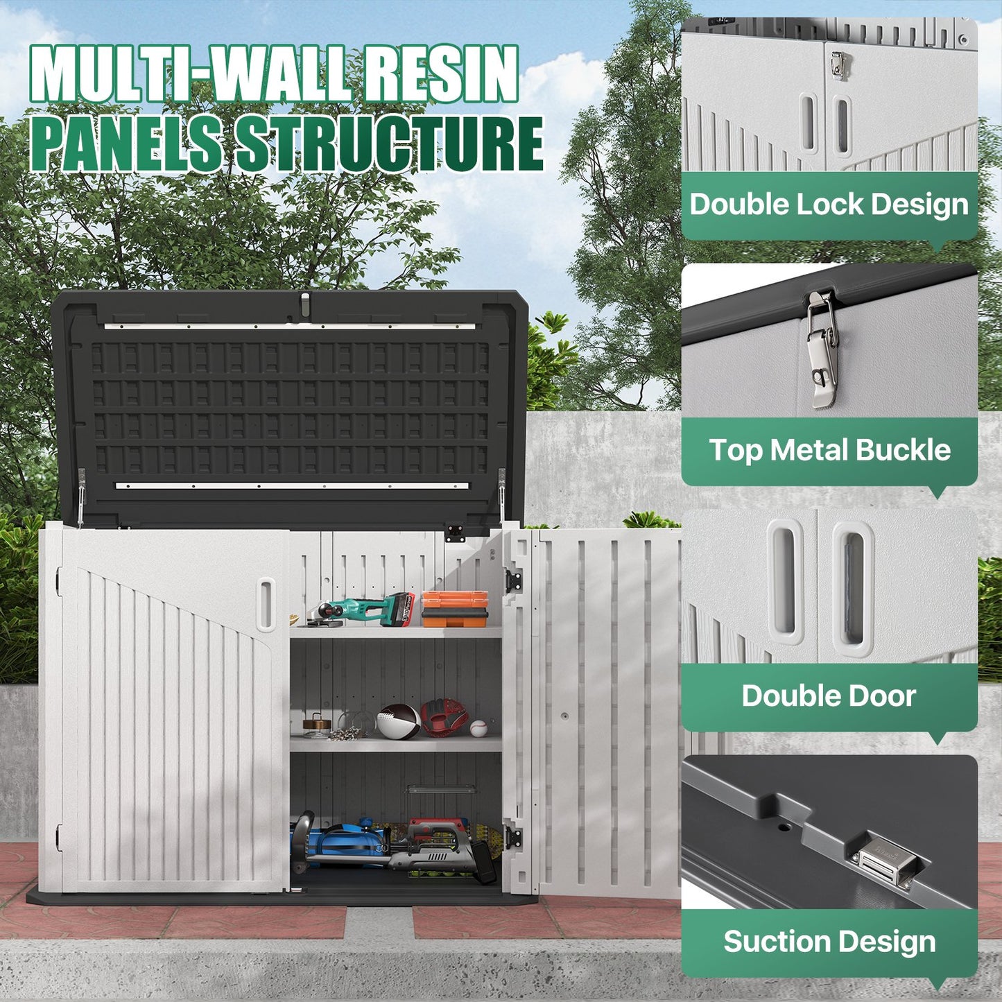 Clouddwell Outdoor Storage Shed, 35 Cu.Ft Vertical Storage Sheds with Shelf, Waterproof Resin Cabinet for Garage Storage, Pool Storage, Bike Shed, Garden Shed, Outdoor Storage(White)