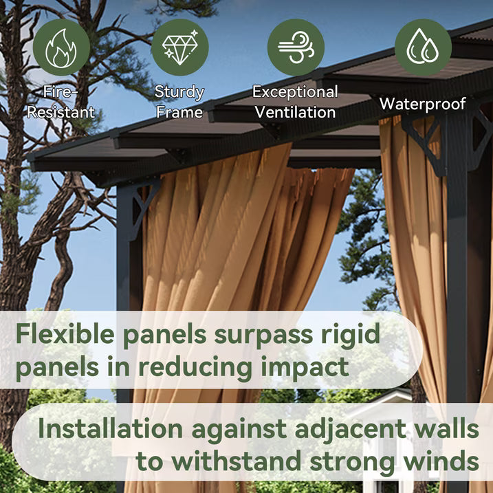 Aoxun 10'x20' Lean to Gazebo with Mosquito Net and Curtains, Aluminum Frame, Polycarbonate Panel, Wall Mounted Pergola with Sloped Roof for Backyard, Porch, Deck