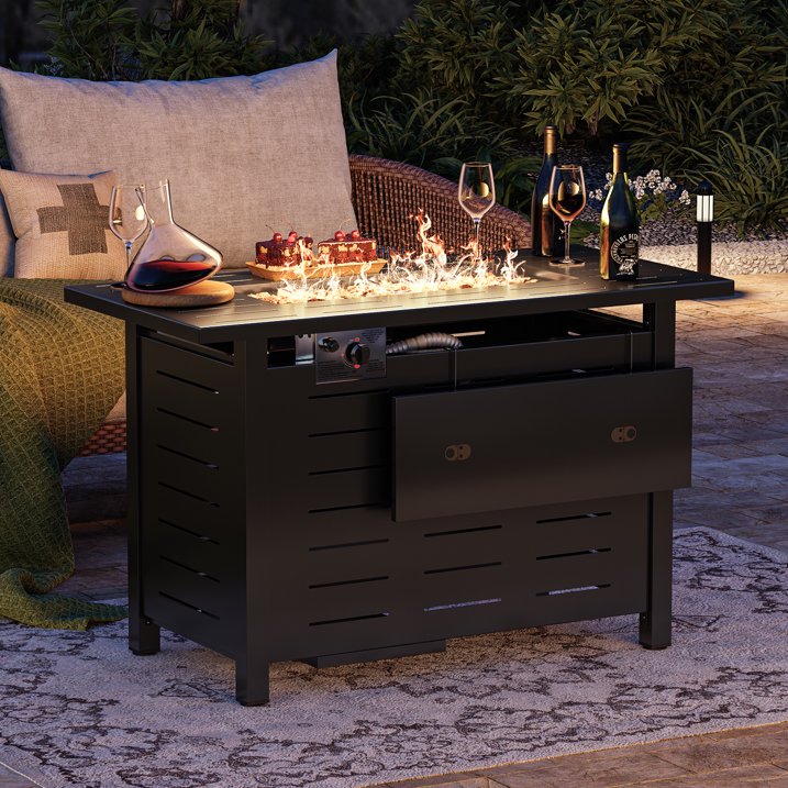 Clouddwell 40" Black Propane Fire Pit Table, 50,000 BTU Outdoor Gas Firepit with Lava Rocks, Removable Lid & Waterproof Cover for Patio Black