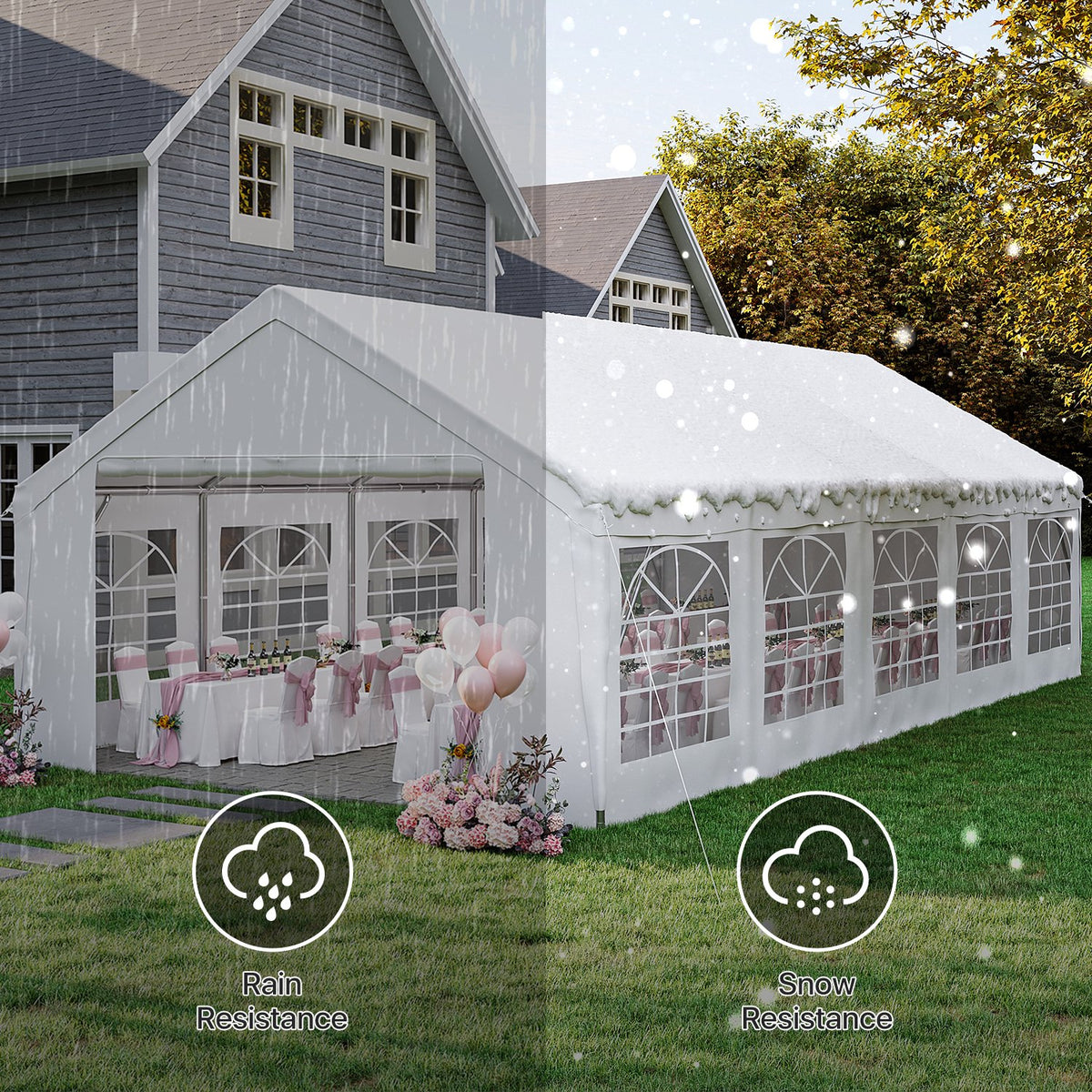 Dateyes 32x16 FT Heavy Duty Party Tent with Removable Sidewalls , 512 sq.ft Covered Waterproof Event Canopy for Outdoor Gatherings, Wedding, BBQ, Birthday, Commercial Event