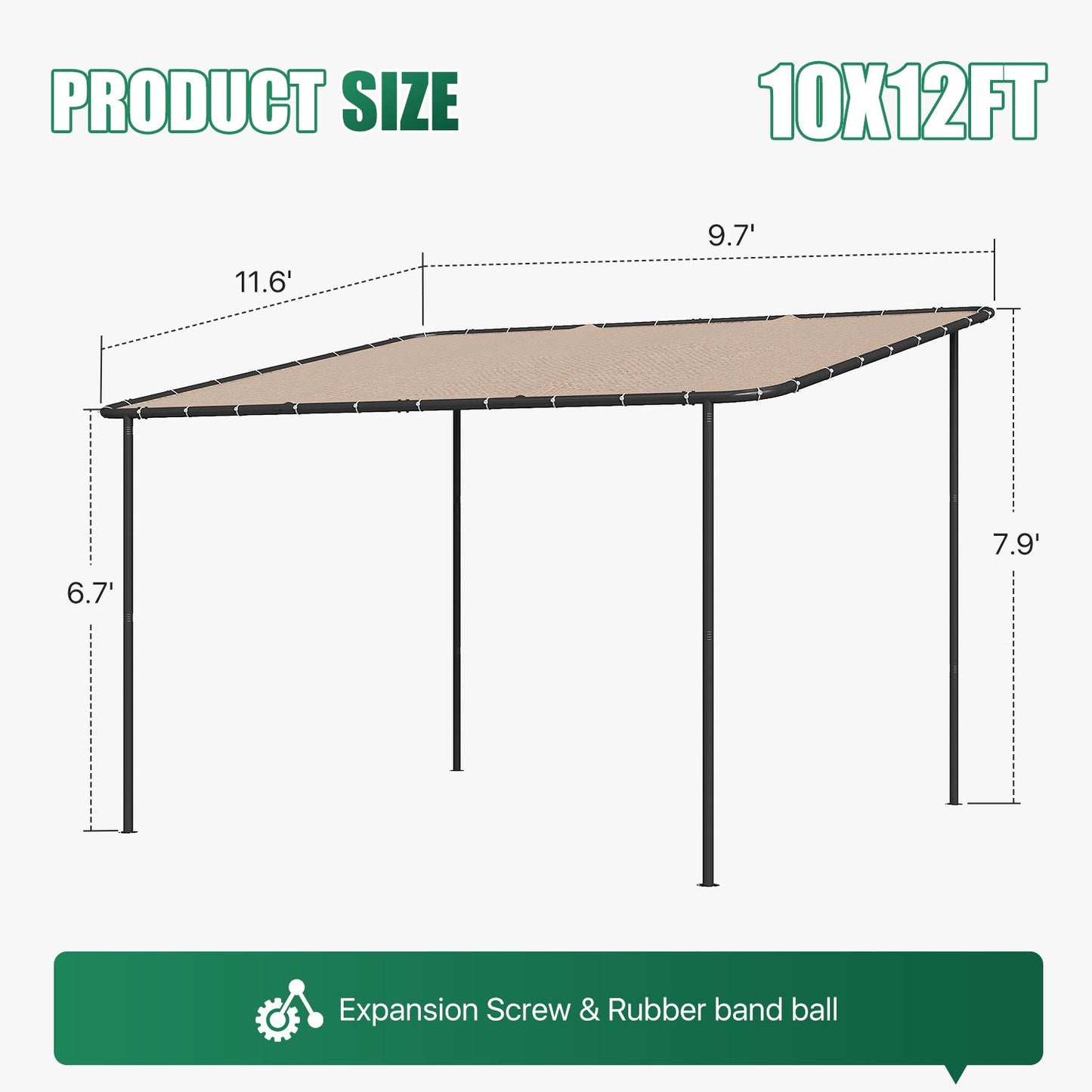 Clouddwell 10×12 FT Wall-Mounted Sloped Roof Outdoor Pergola Canopy, Water-Resistant & UV-Resistant Metal Patio Gazebo for Backyard Garden Porch in Khaki