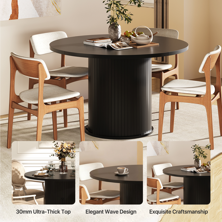 Sonegra 47-inch Round Dining Table with Storage, Modern Fluted Circle Kitchen Table with 2-Layer Storage and Sliding Door, for Kitchen Living Room, Black
