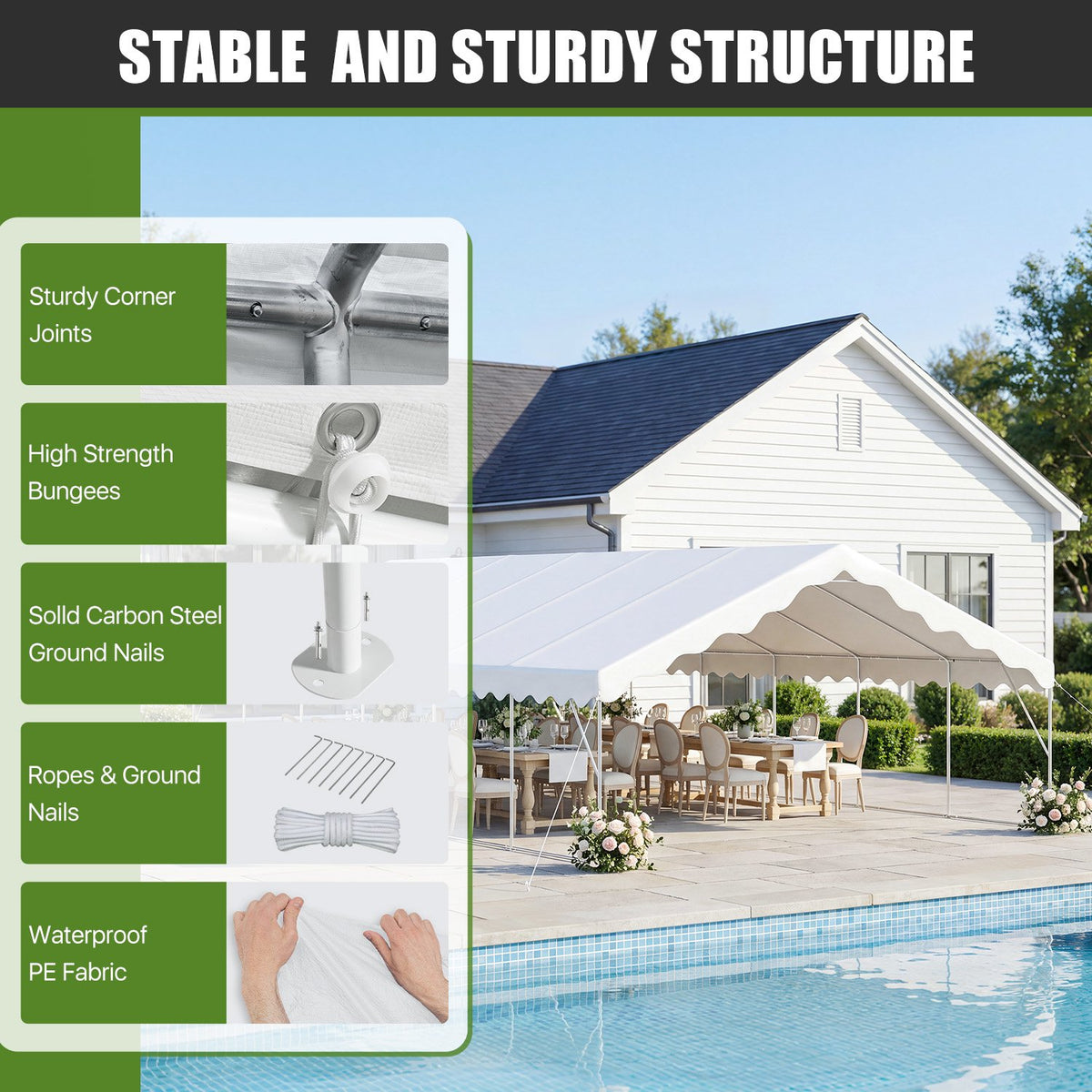 LazySunsets 39*19FT Party Tent, HDPE Heavy Duty Outdoor Awning Tent with Removable Sidewalls & Sandbags, Commercial Grade Big Wedding Tent, Carport, BBQ, UV 50+, Waterproof, White