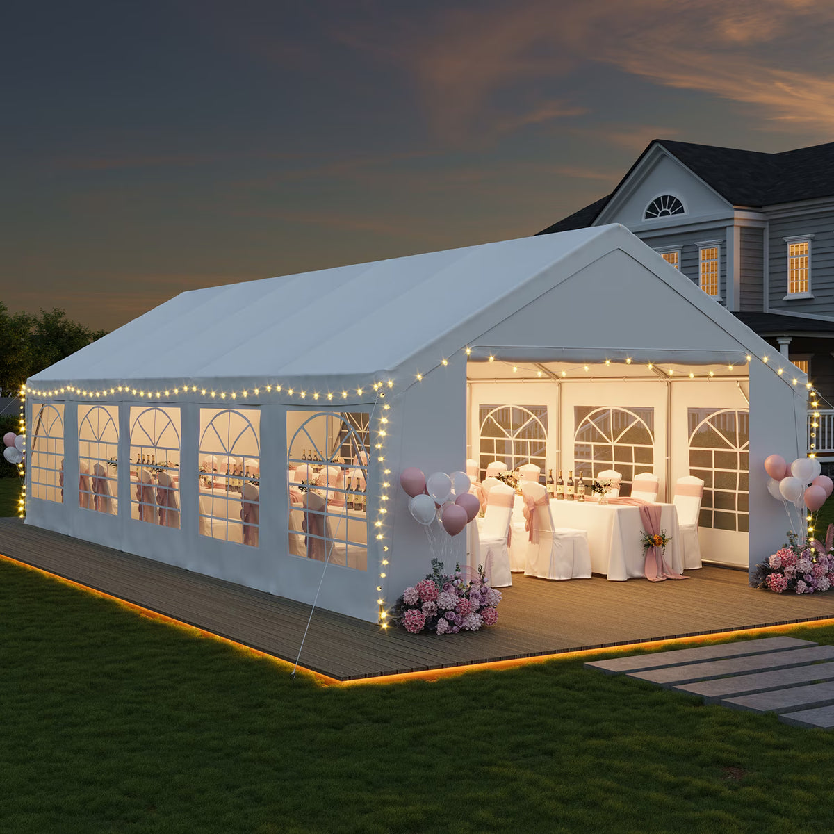 LazySunsets 32*16FT Party Tent,Heavy Duty Outdoor Awning Tent,with Removable Sidewalls, Commercial Wedding Big Tent,Carport, BBQ,UV 50+, Waterproof, White