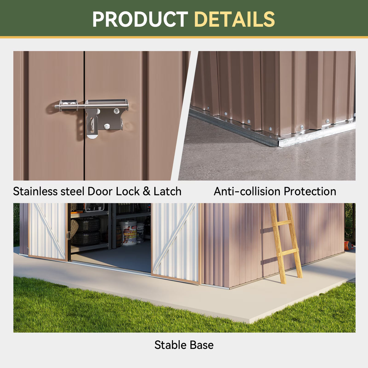 LazySunsets 10 x 8FT Shed Outdoor Storage Shed with Double Door, Large Metal Shed with Lockable Door & Sloped Roof for Garden, Backyard, Patio and Backyard, Brown