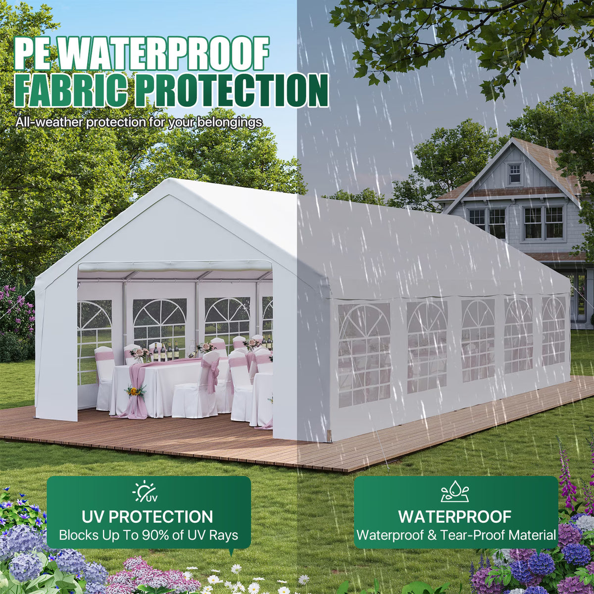 LazySunsets 32*16FT Party Tent,Heavy Duty Outdoor Awning Tent,with Removable Sidewalls, Commercial Wedding Big Tent,Carport, BBQ,UV 50+, Waterproof, White