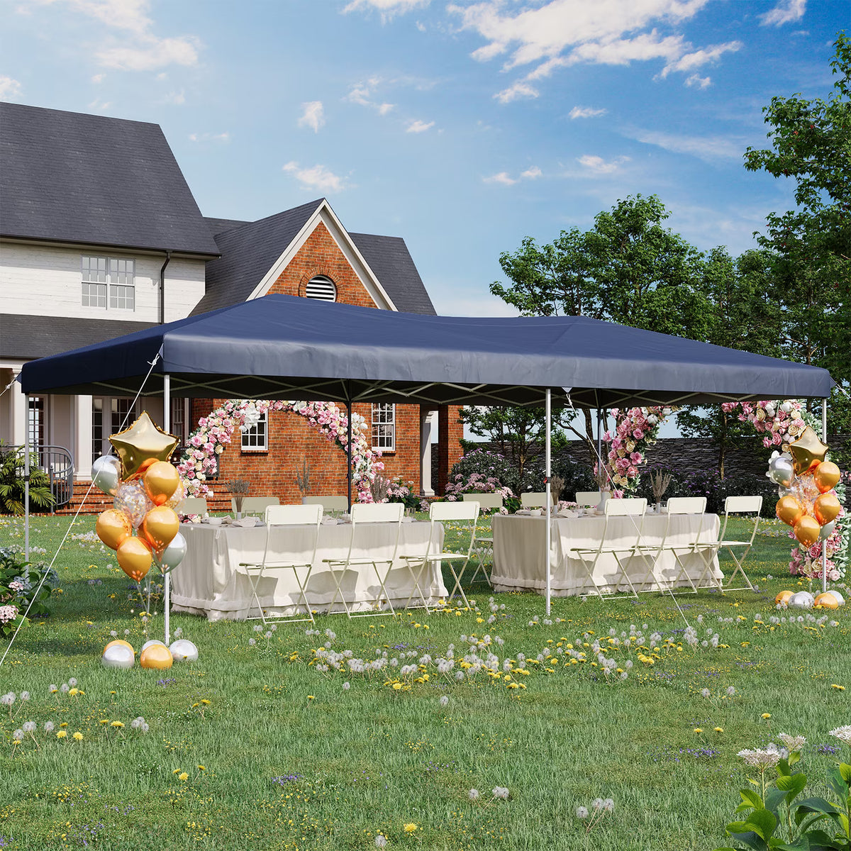 Dateyes 10x20 Pop Up Canopy Tent, Waterproof Party Tent with 6 Removable Sidewalls, 3-Level Height Adjustable Event Tent, Instant Shelter for Wedding, Party, Commercial & Market Events,Blue