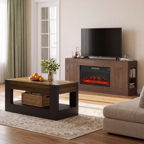 Sonergra Farmhouse Fireplace TV Stand for TVs up to 80 Inch Rustic Wood,70 Inch Electric Fireplace Entertainment Center with Drawers Cabinets and Open Storage Shelves for Living Room,Brwon
