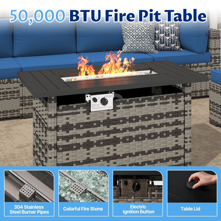 Sunmthink 8-Piece Outdoor Patio Furniture, Patio Furniture Sets with Fire Pit, Wicker Outdoor Conversation Set and Waterproof Cover