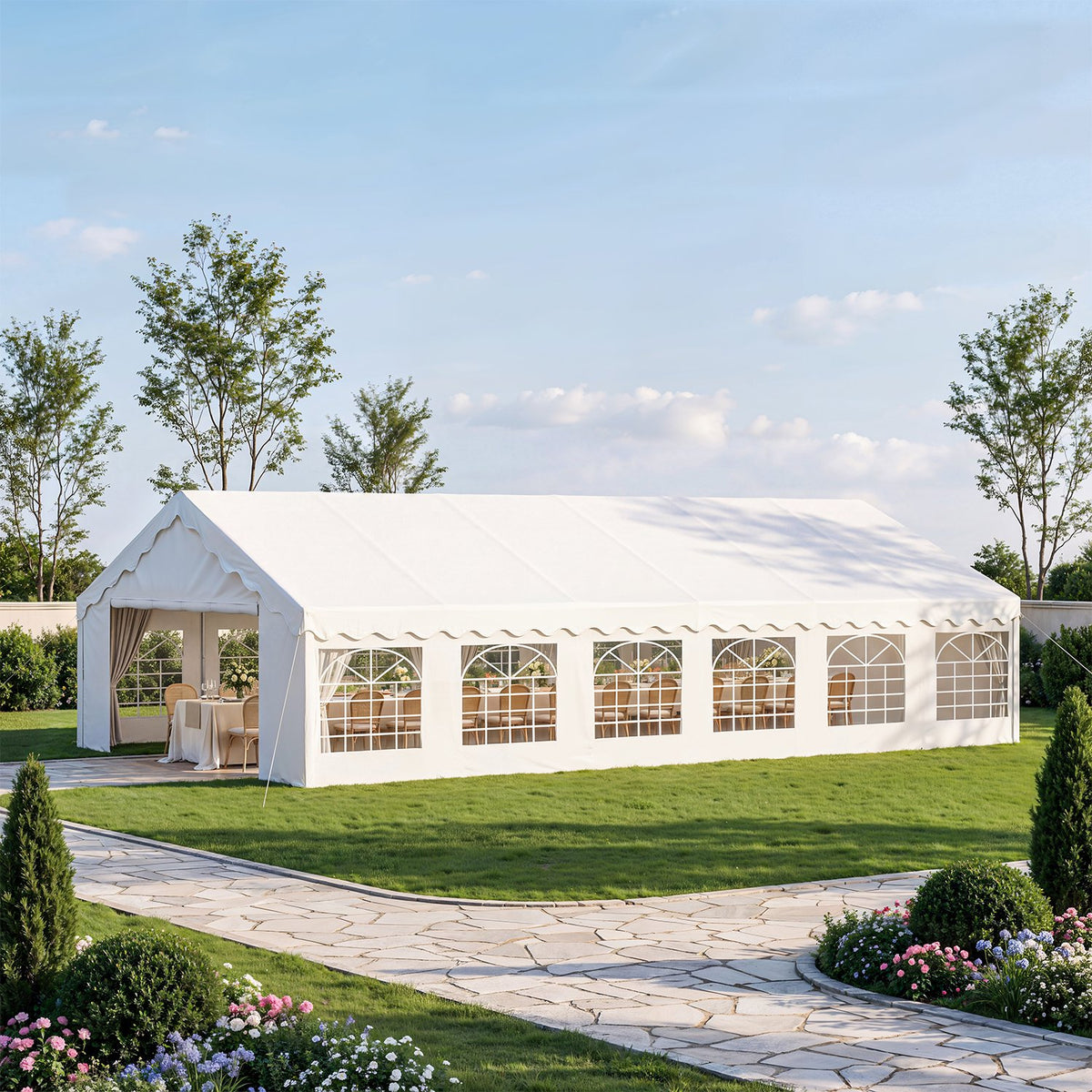 LazySunsets 39*19FT Party Tent, HDPE Heavy Duty Outdoor Awning Tent with Removable Sidewalls & Sandbags, Commercial Grade Big Wedding Tent, Carport, BBQ, UV 50+, Waterproof, White