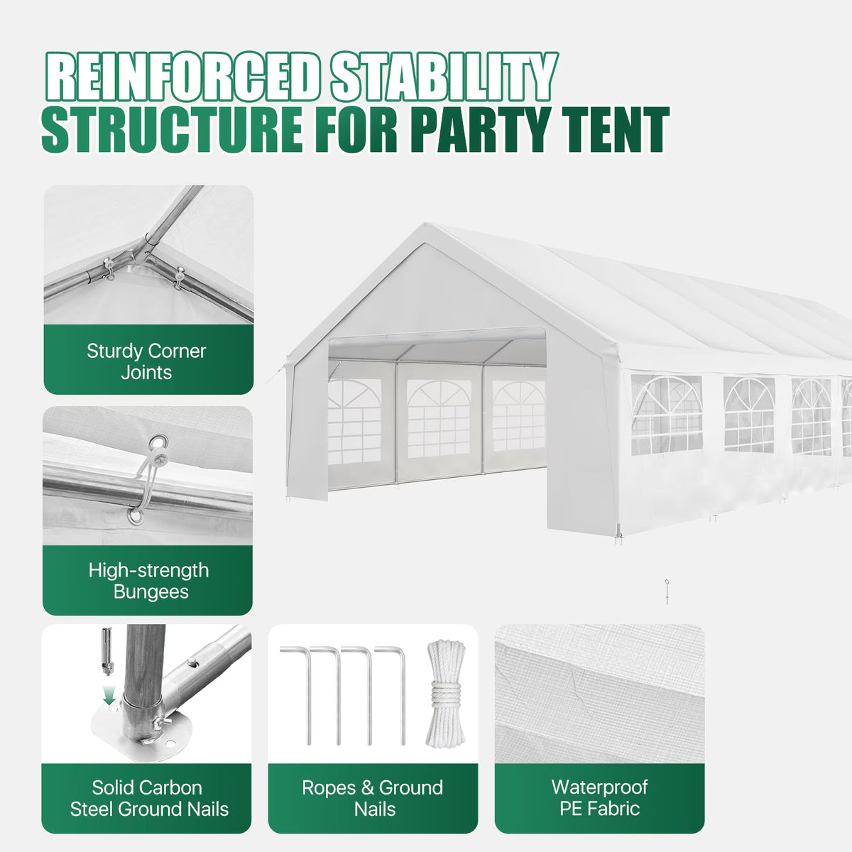 LazySunsets 40*20FT Party Tent,Heavy Duty Outdoor Awning Tent,with Removable Sidewalls, Commercial Wedding Big Tent,Carport, BBQ,UV 50+, Waterproof, White
