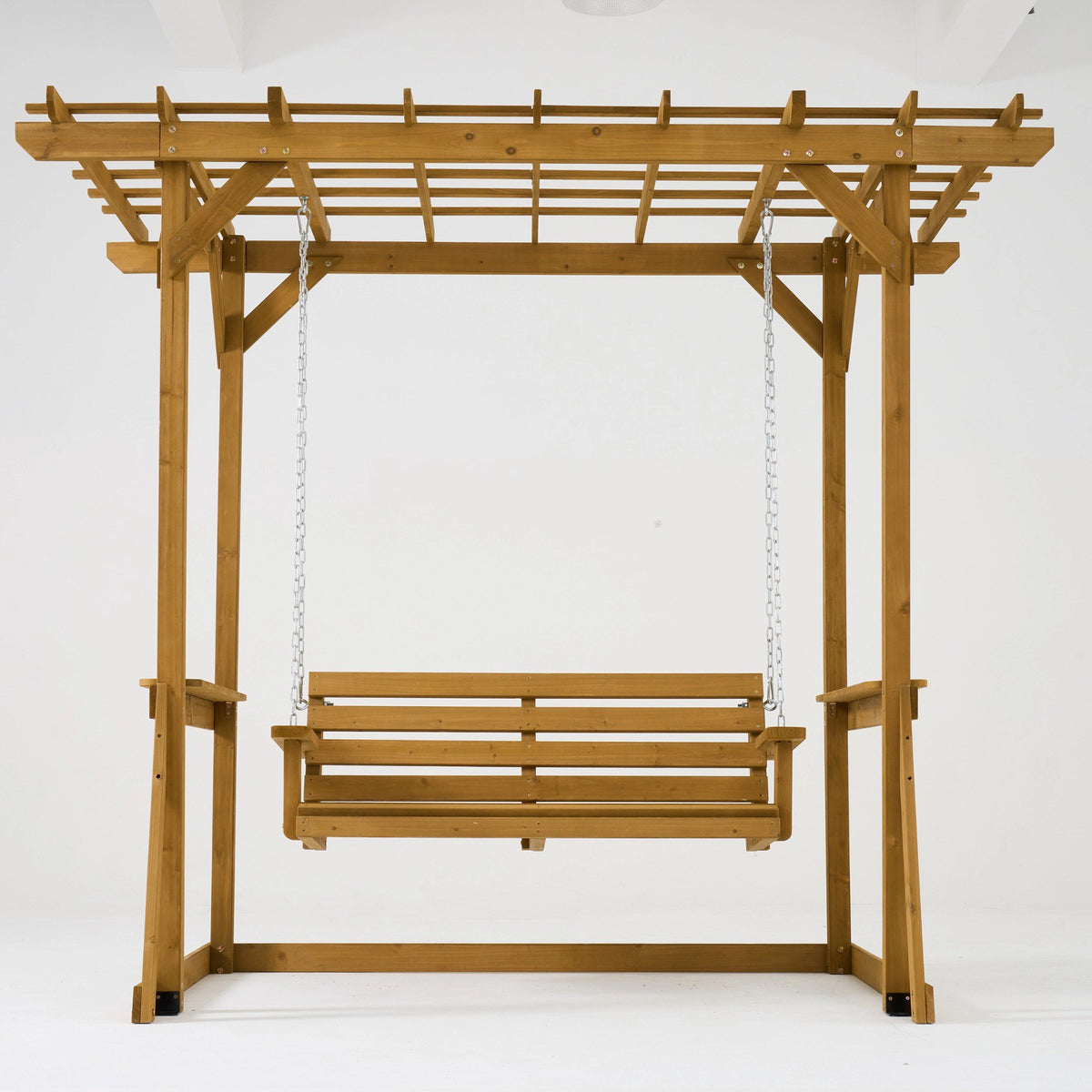 Clouddwell Cedar Wood Outdoor Pergola Swing Bench with Lattice Trellis, 8 ft x 5 ft, 2-Seat Hanging Porch Swing with Chains, Weather-Resistant, 600 lb Weight Capacity for Deck, Patio, Garden