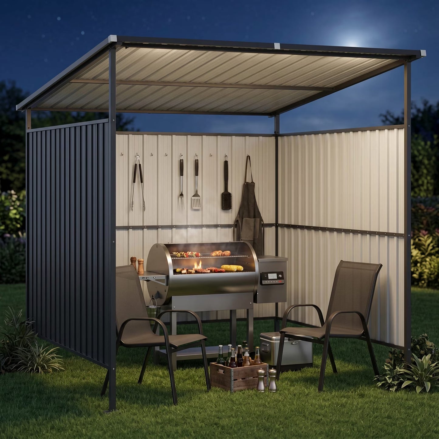 Clouddwell 6' x 6' Shed, Hardtop Grill Gazebo with Shed-Style Storage, Outdoor Metal Pergola, Lean to BBQ Shelter for Patio, Deck