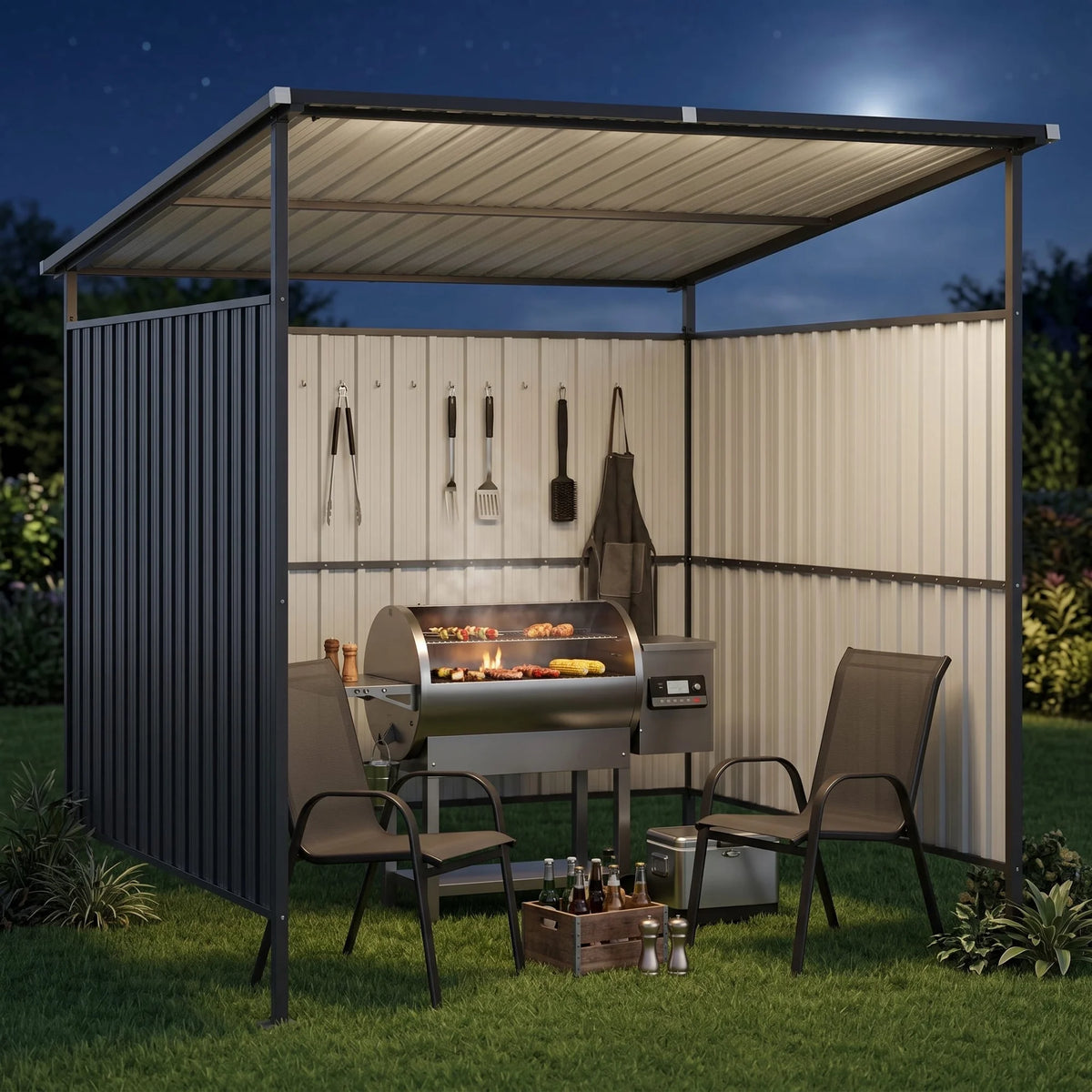 Clouddwell 6' x 6' Shed, Hardtop Grill Gazebo with Shed-Style Storage, Outdoor Metal Pergola, Lean to BBQ Shelter for Patio, Deck