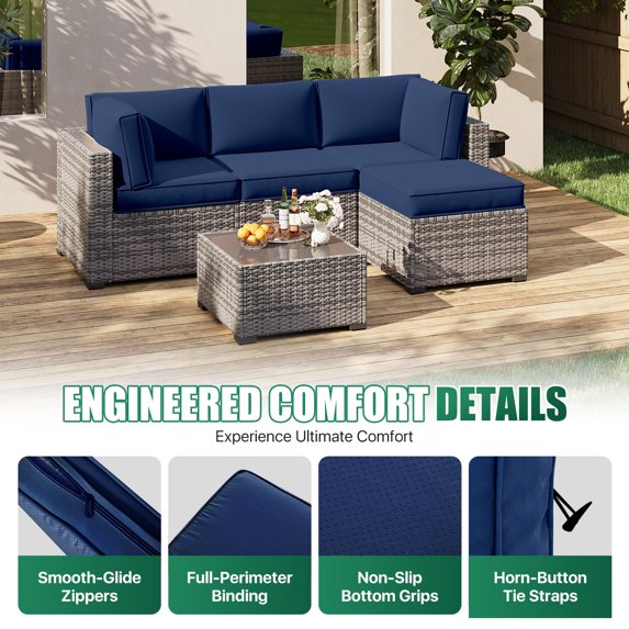 Clouddwell 9-Piece Premium Outdoor Cushion Set, High-Resilience Waterproof Cushions for 4-Seat Wicker Sectional, Comfort Upgrade (Navy Blue)