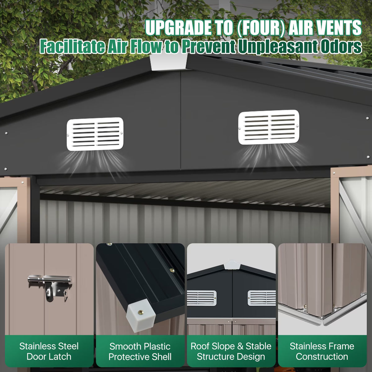 Clouddwell 9.5x11.9 ft. Metal Storage Shed, Weather Resistant Steel Garden Shed with Lock for Outdoor Backyard, Brown