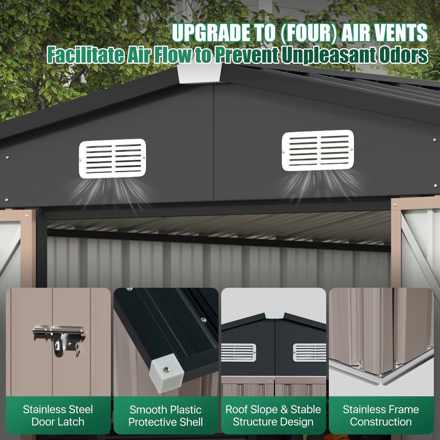 Clouddwell 10x12 ft. Metal Storage Shed, Waterproof Steel Garden Shed with Lock, Brown