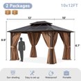 Clouddwell 10x12 FT All-Weather Hardtop Gazebo with Polycarbonate Roof & Built-in LED Fan, Permanent Aluminum Pavilion for Patio and Garden